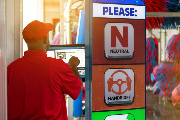 car wash attendant uses CarPic's touchscreen interface