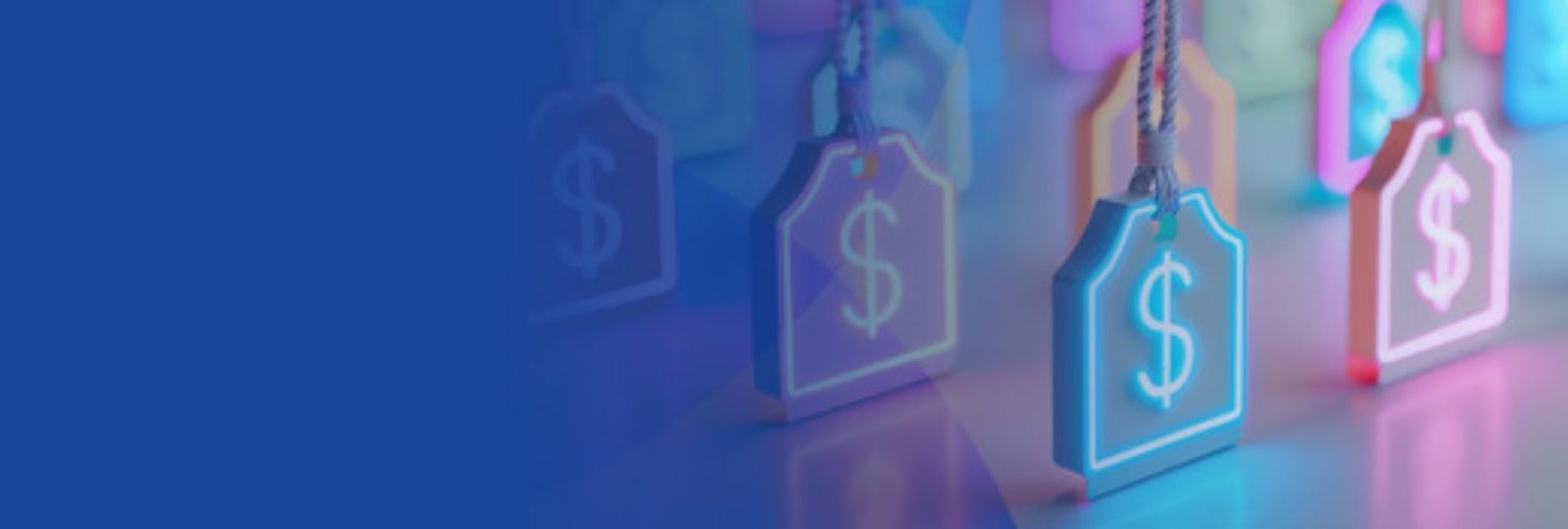 dangling, neon dollar sign icons